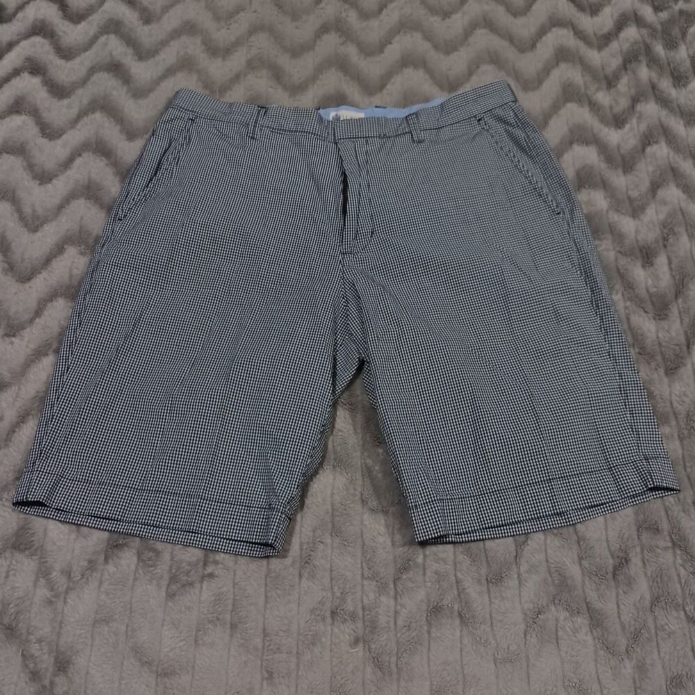 J Crew Mens Size 35 Black White Plaid Flat Front Chino Shorts